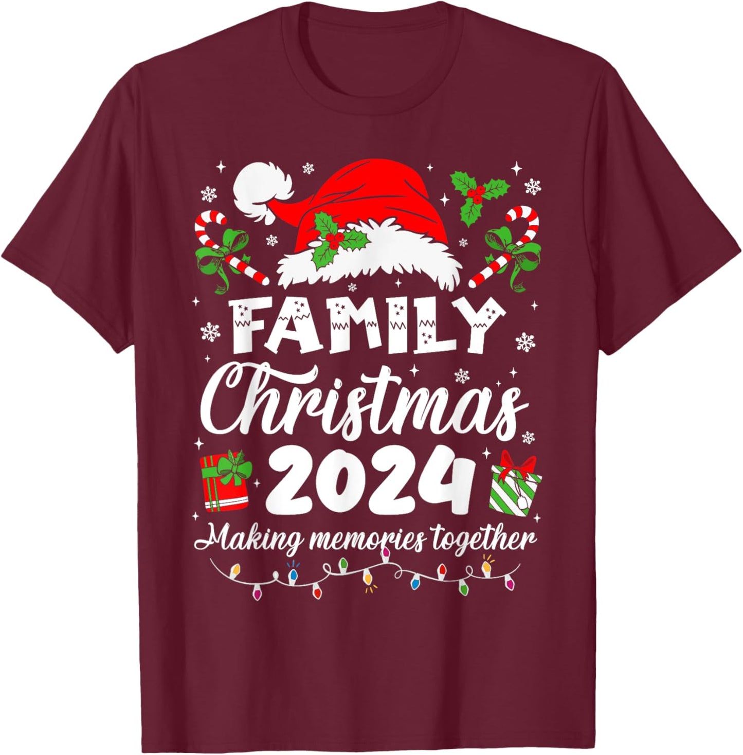 Family Christmas 2024 Matching Squad Santa Elf Pajama Xmas T-Shirt - T-Shirt | Maroon