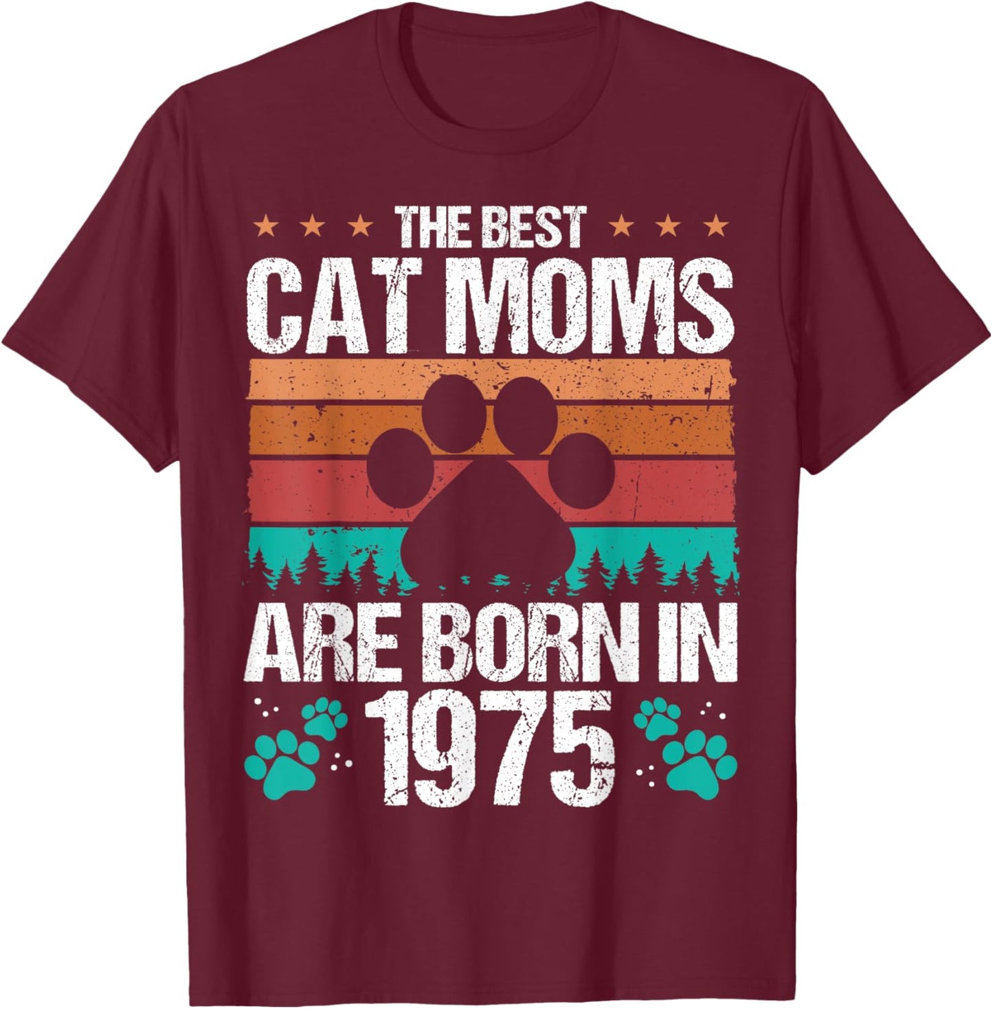 1975 Birthday Cat Mother Vintage Cat Mom Born in 1975 Women Kids T-Shirt - T-Shirt | Maroon