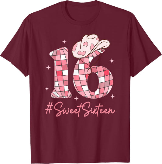 16 Sweet Sixteen Western Rodeo 16th Birthday Girl Teen T-Shirt - T-Shirt | Maroon