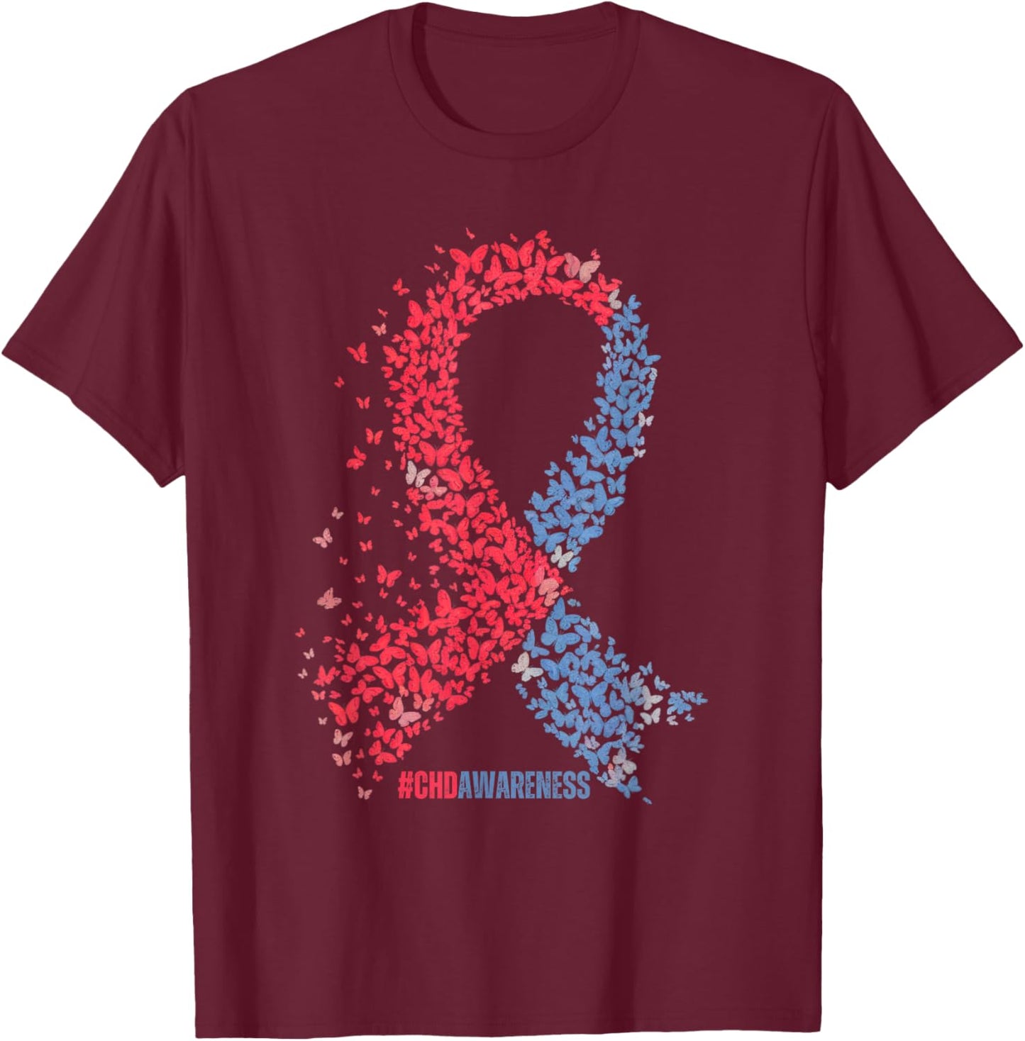 CHD Awareness Butterfly Ribbon Heart Health Support T-Shirt - T-Shirt | Maroon