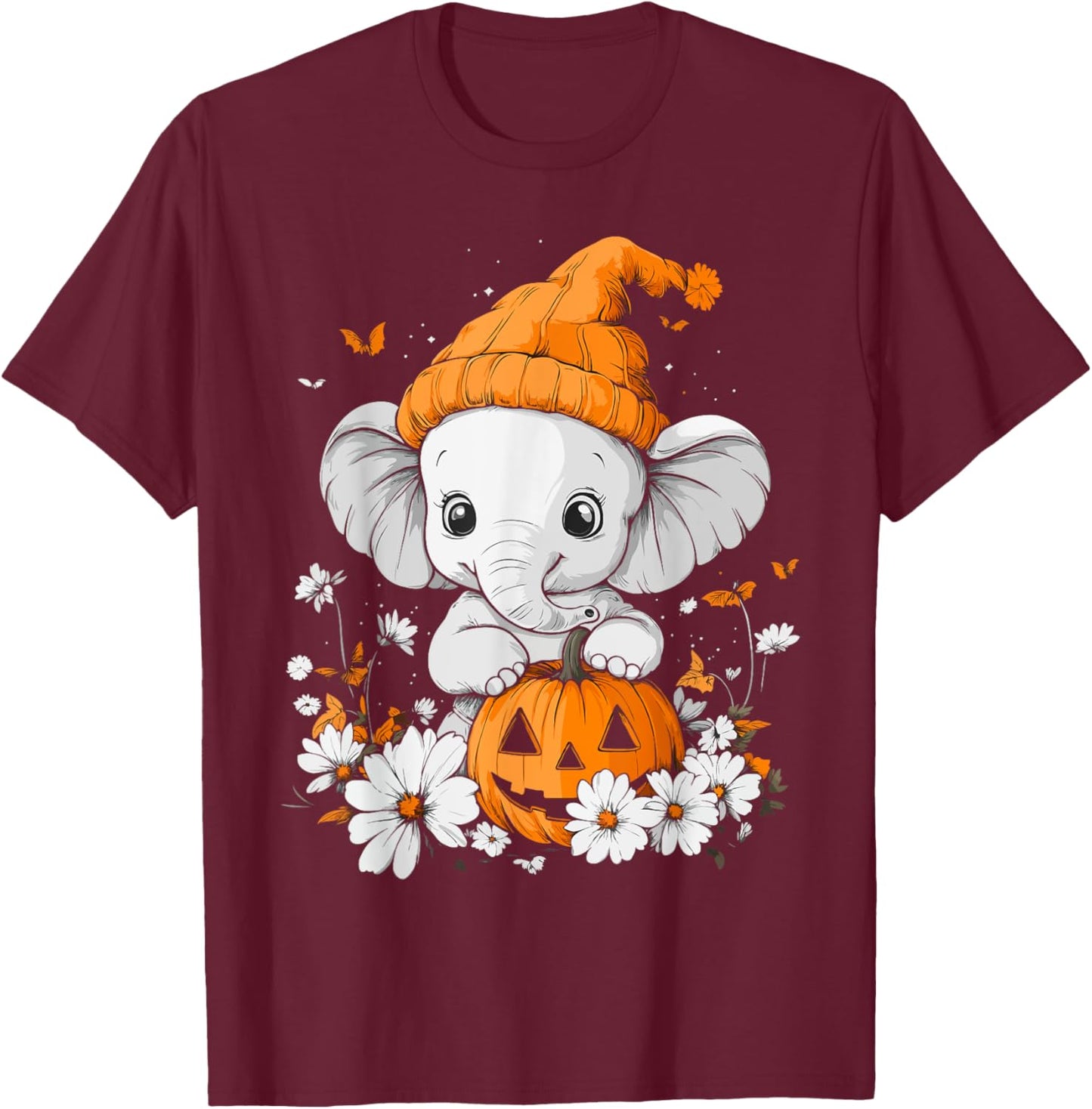 Halloween Pumpkin Flower Girls Boys Kids Elephant Halloween T-Shirt - T-Shirt | Maroon