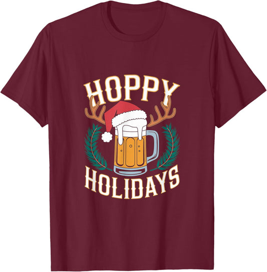 Hoppy Holidays Funny Christmas Beer T-Shirt - T-Shirt | Maroon