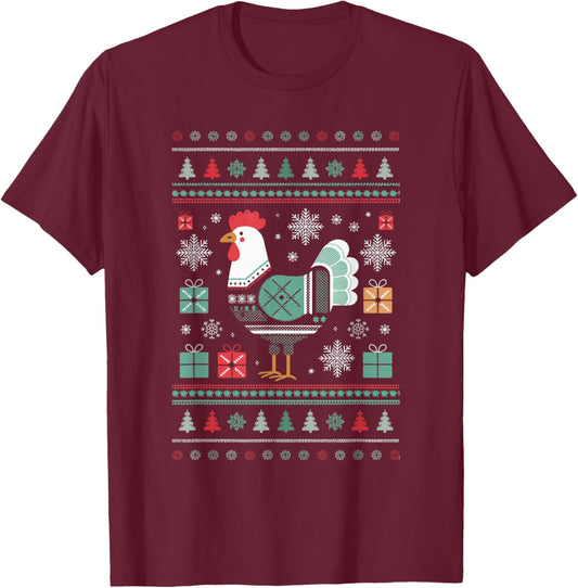 Chicken Ugly Christmas T-Shirt - T-Shirt | Maroon