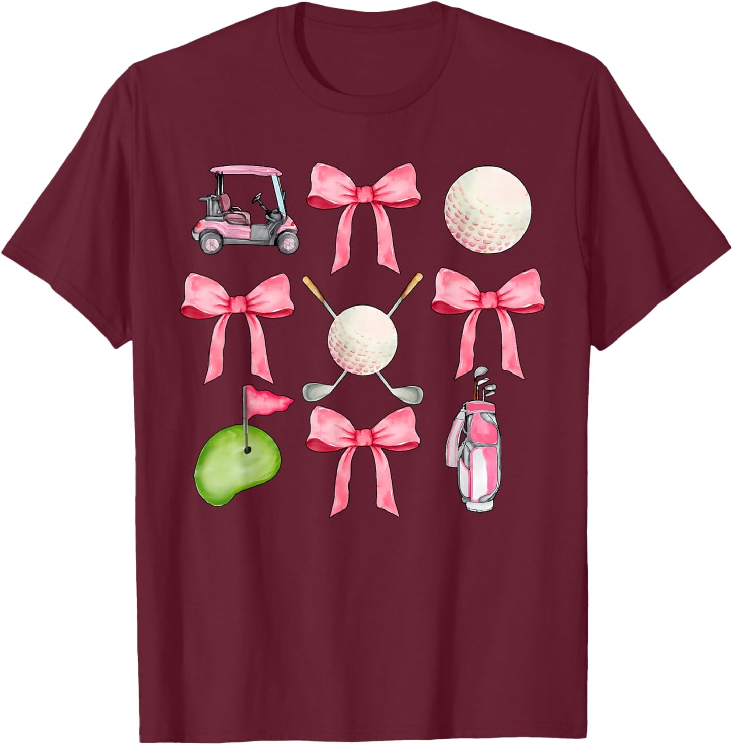 Golf Coquette Bow Golf Ball Mom Game Day Golfing Golfer T-Shirt - T-Shirt | Maroon