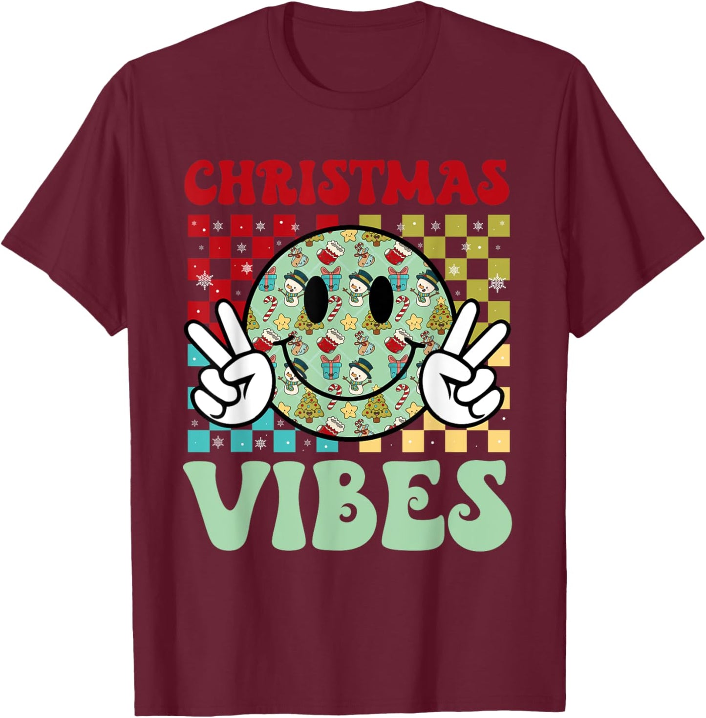Groovy Christmas Vibes Santa Claus Xmas Kids Girls T-Shirt - T-Shirt | Maroon