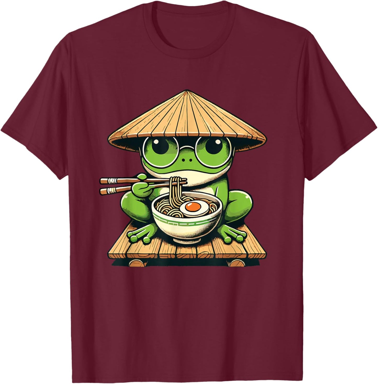 Frog Eating Ramen Noodles, Japanese Kawaii & Anime Lovers T-Shirt - T-Shirt | Maroon