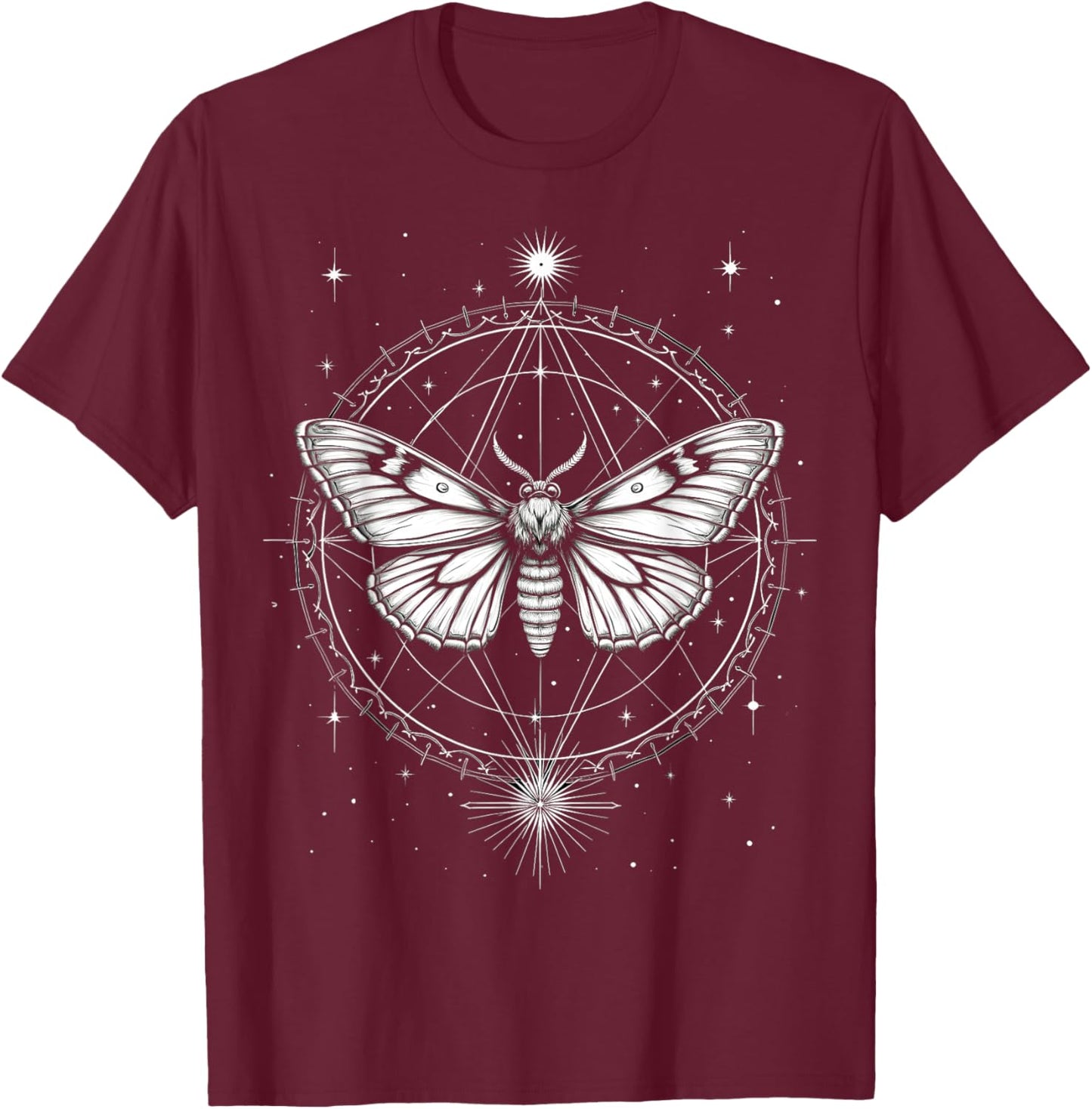 Mystical Moth Stars Celestial T-Shirt - T-Shirt | Maroon