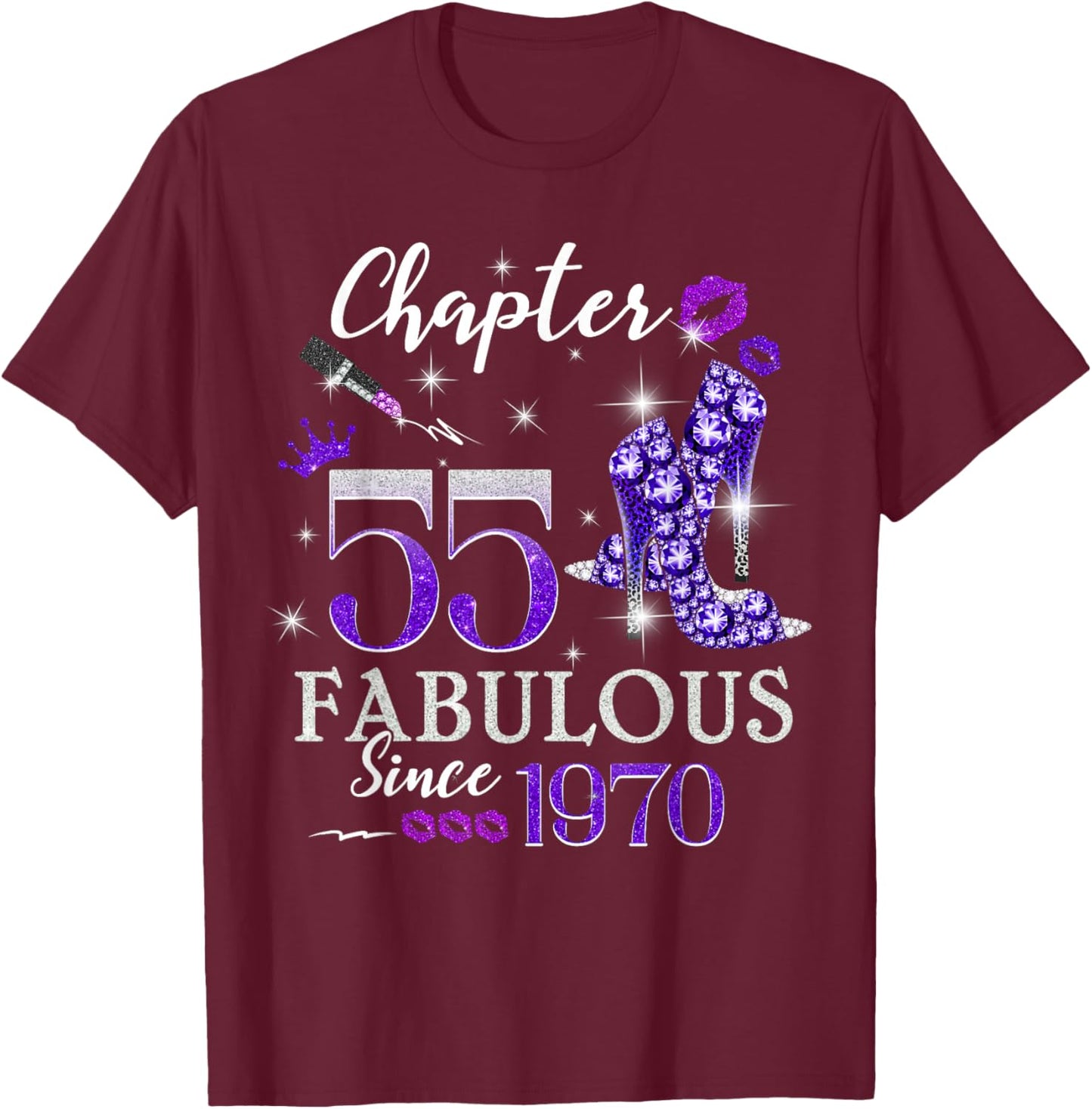 Chapter 55 Fabulous Since 1970 55th Birthday Queen Diamond T-Shirt - T-Shirt | Maroon