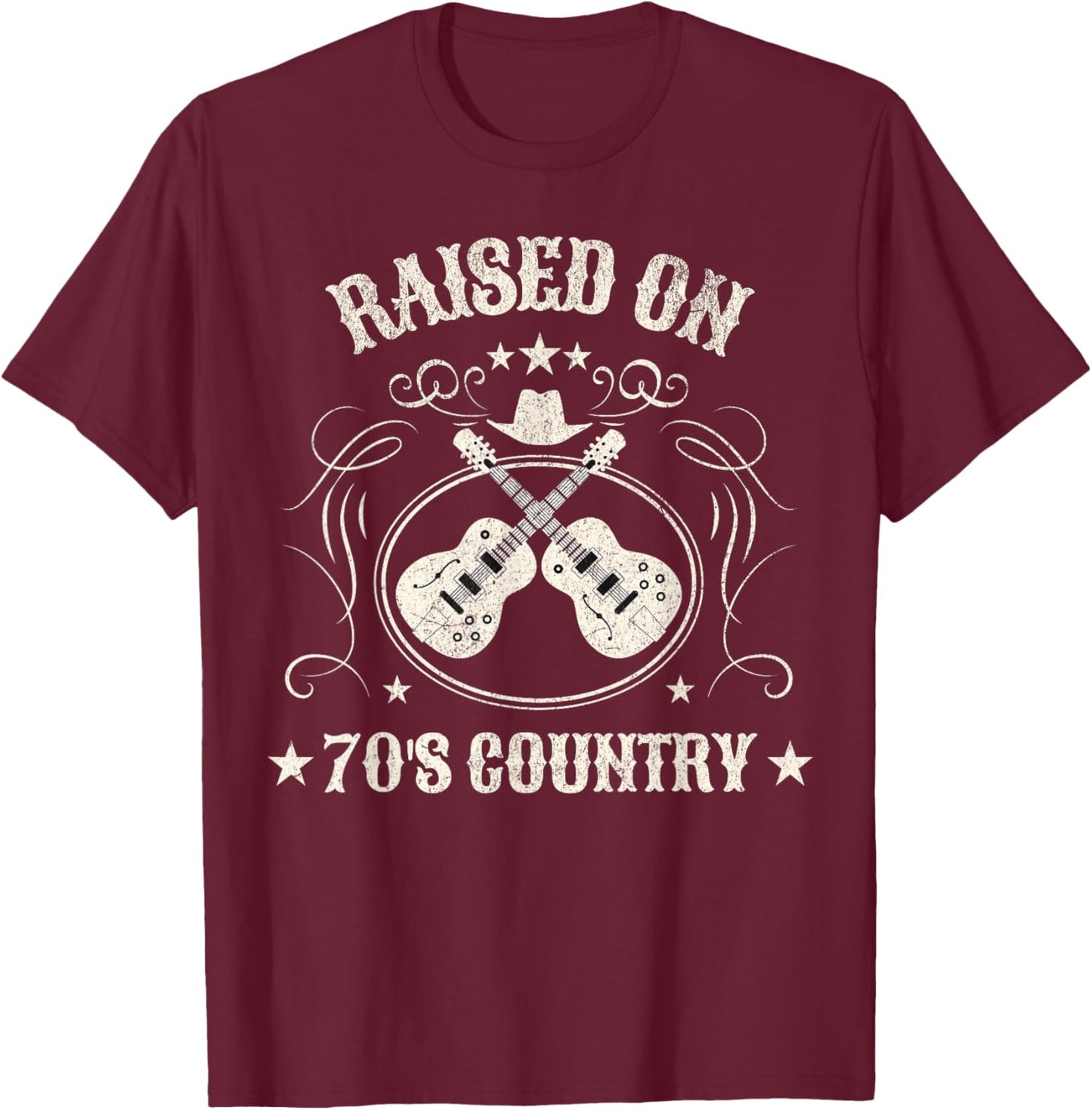 Raised On 70's Country Music Lover T-Shirt - T-Shirt | Maroon