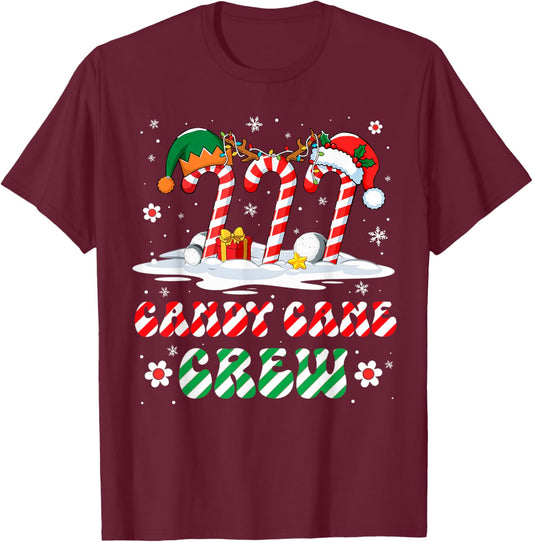 Candy Cane Crew Christmas Xmas Santa Kids Groovy T-Shirt - T-Shirt | Maroon