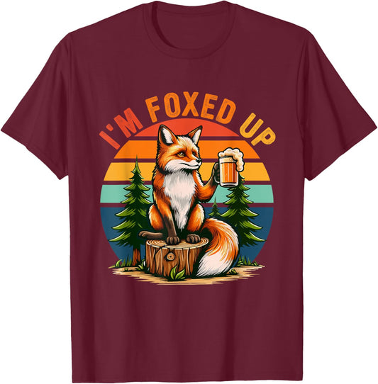 Vintage I'm Foxed Up Funny Fox Drinking Beer Oktoberfest T-Shirt - T-Shirt | Maroon