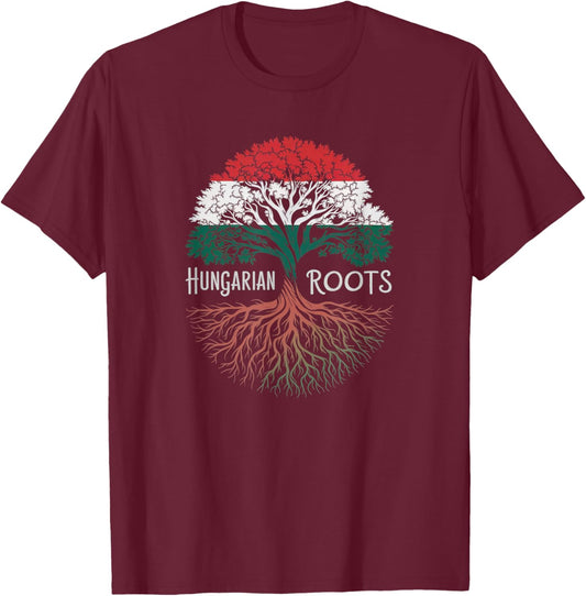 Hungarian Roots - Hungary Flag Colors Family Tree Souvenir T-Shirt - T-Shirt | Maroon