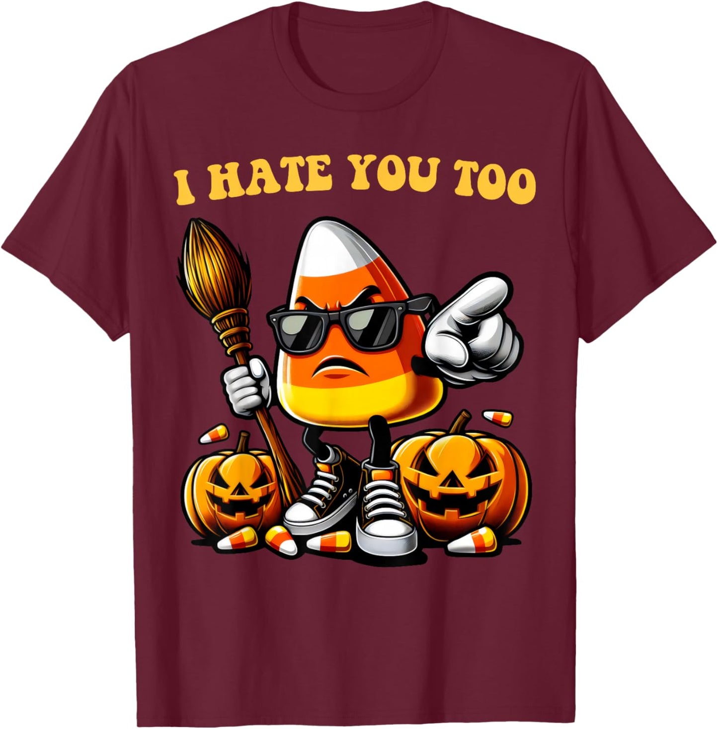 Groovy Team Candy Corn I Hate You Too Funny Halloween Sweets T-Shirt - T-Shirt | Maroon