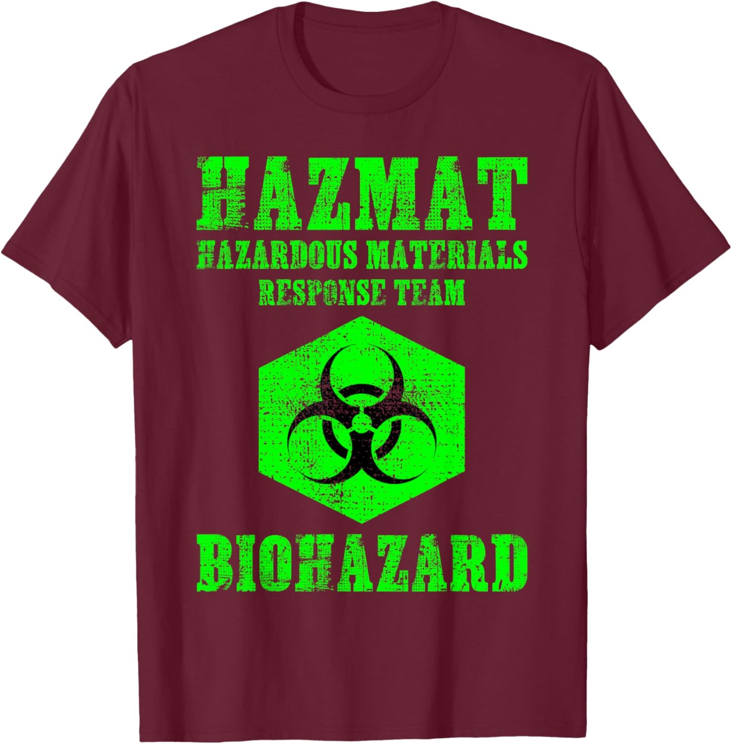 Hazardous Material Hazmat Response Team Grunge Biohazard T-Shirt - T-Shirt | Maroon
