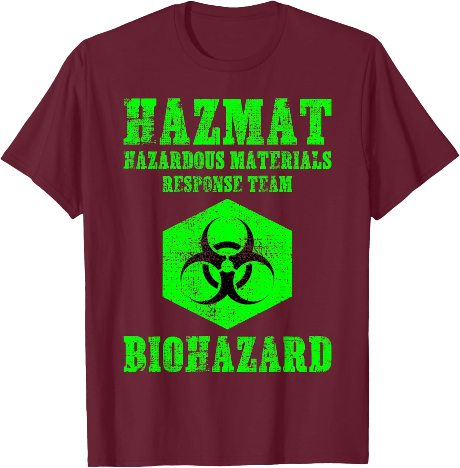 Hazardous Material Hazmat Response Team Grunge Biohazard T-Shirt - T-Shirt | Maroon