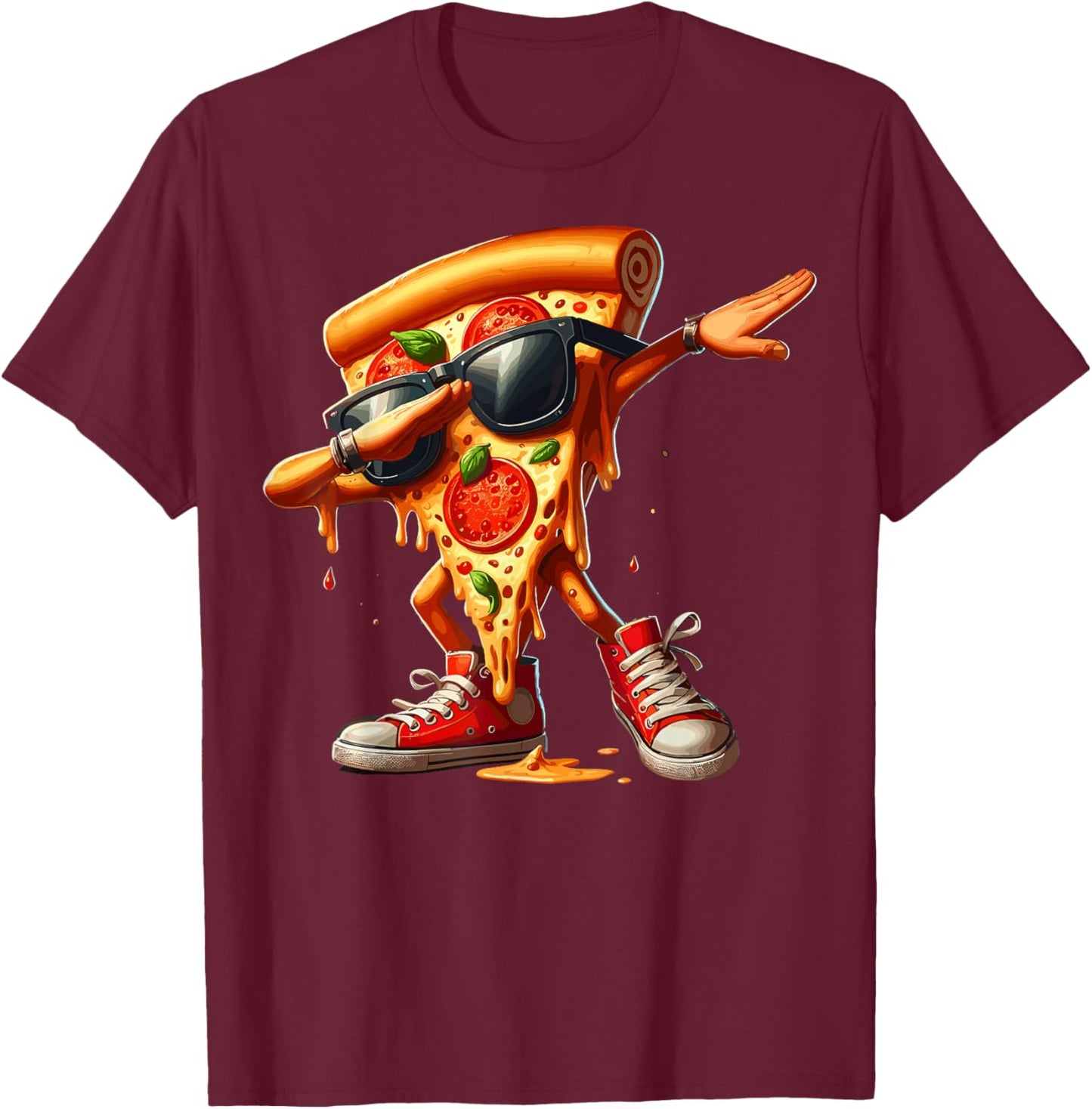 Cool Dabbing Pizza Design For Boys Girls Kids Pizza Lover T-Shirt - T-Shirt | Maroon