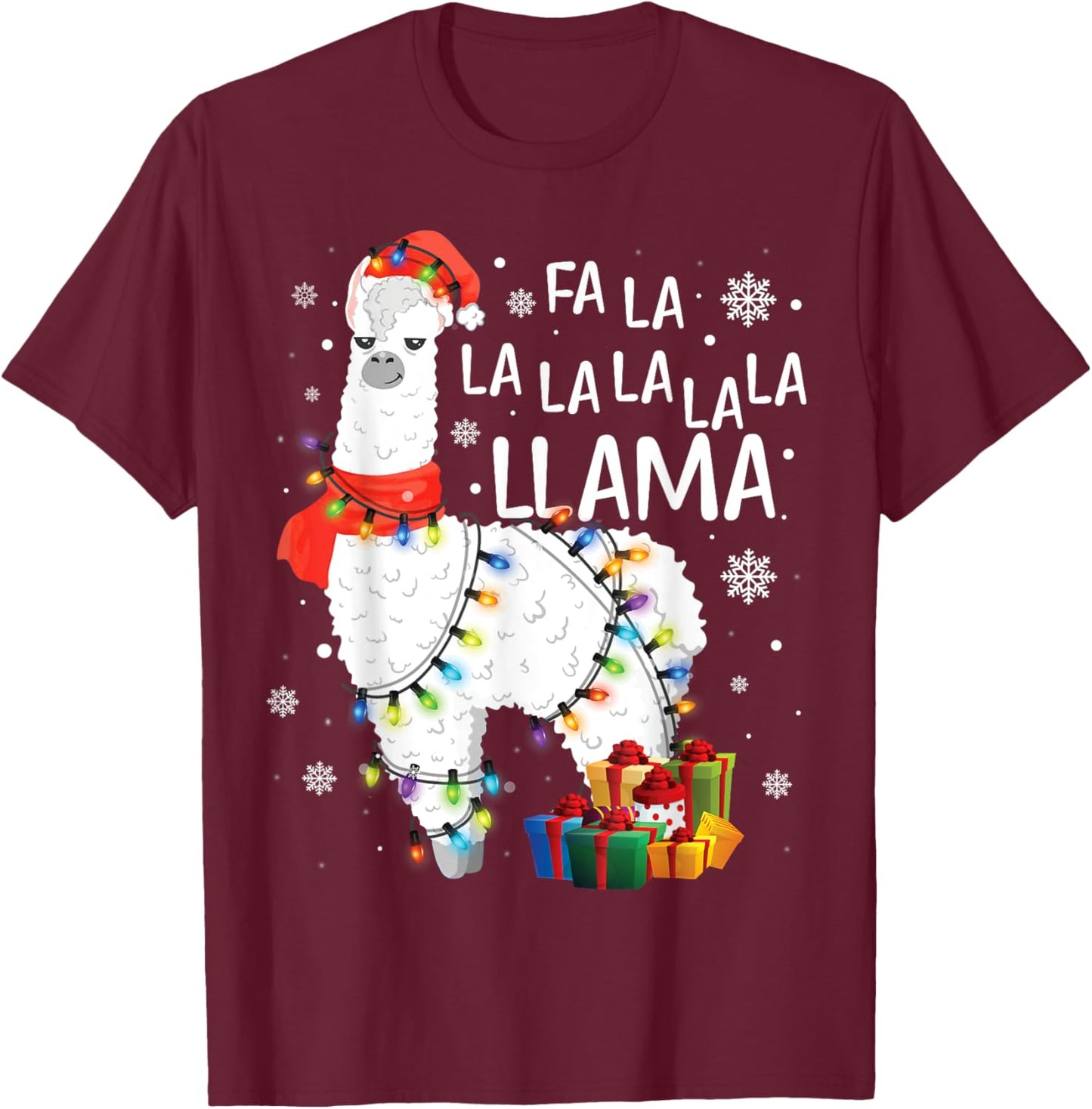 Fa La La Llama Christmas Funny Lllama Lover Xmas Pajamas T-Shirt - T-Shirt | Maroon