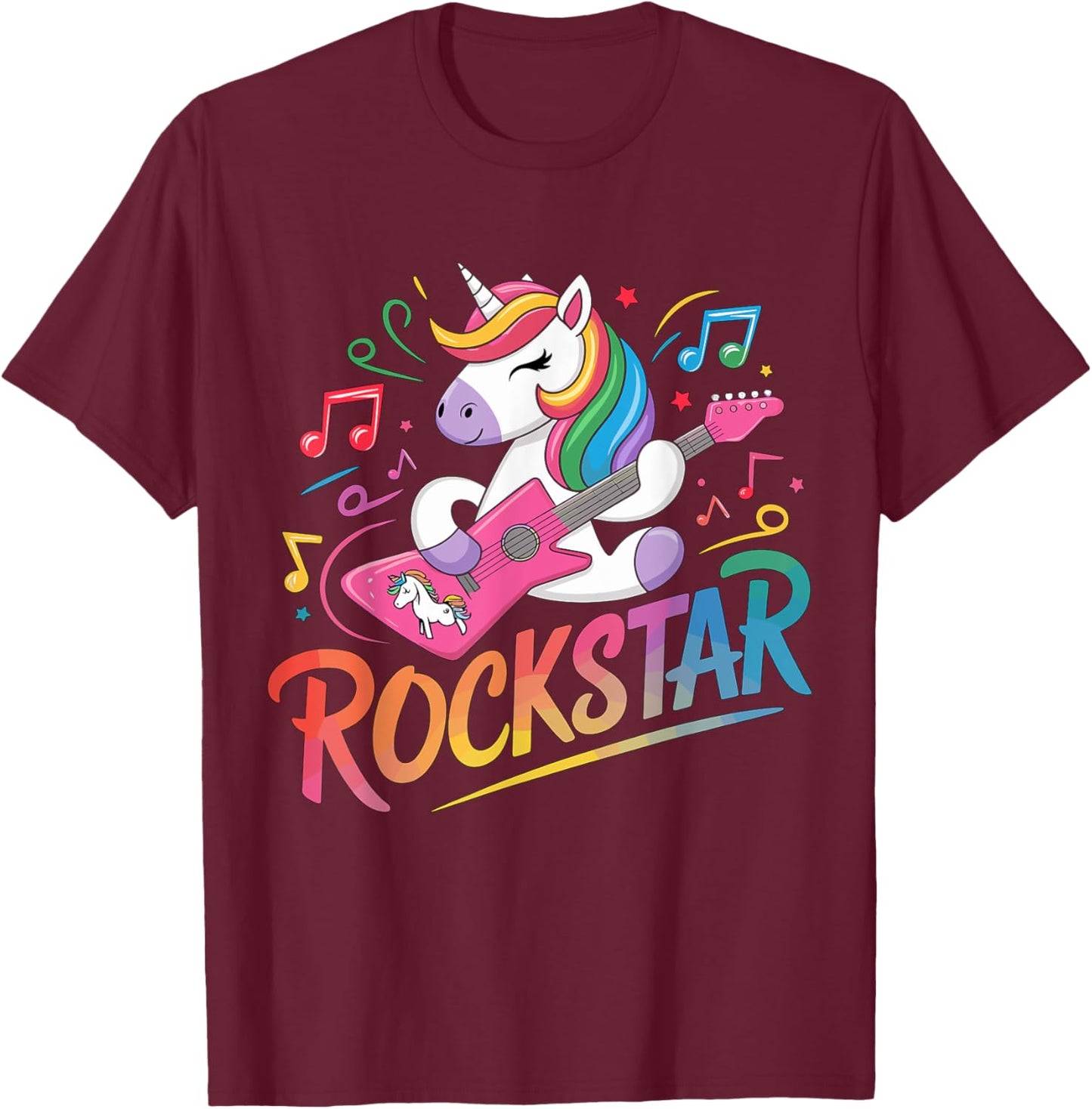 Rockstar Unicorn Guitar Guitarist T-Shirt - T-Shirt | Maroon