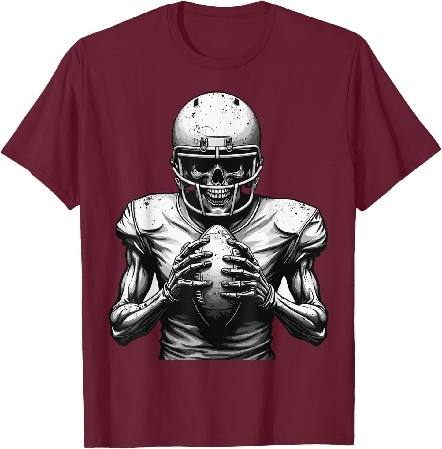 Halloween Skeleton Football Player Spooky Sports Graphic T-Shirt - T-Shirt | Maroon