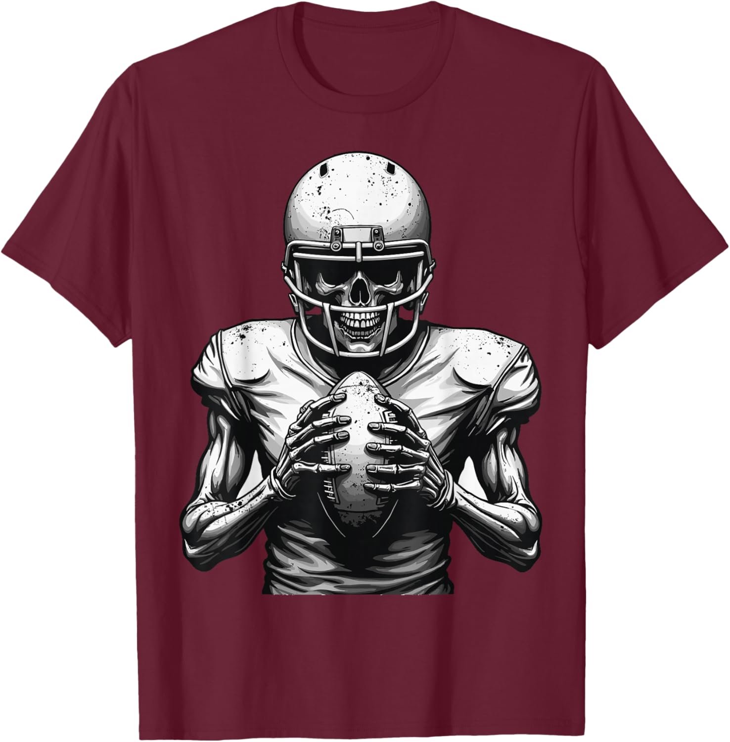 Halloween Skeleton Football Player Spooky Sports Graphic T-Shirt - T-Shirt | Maroon