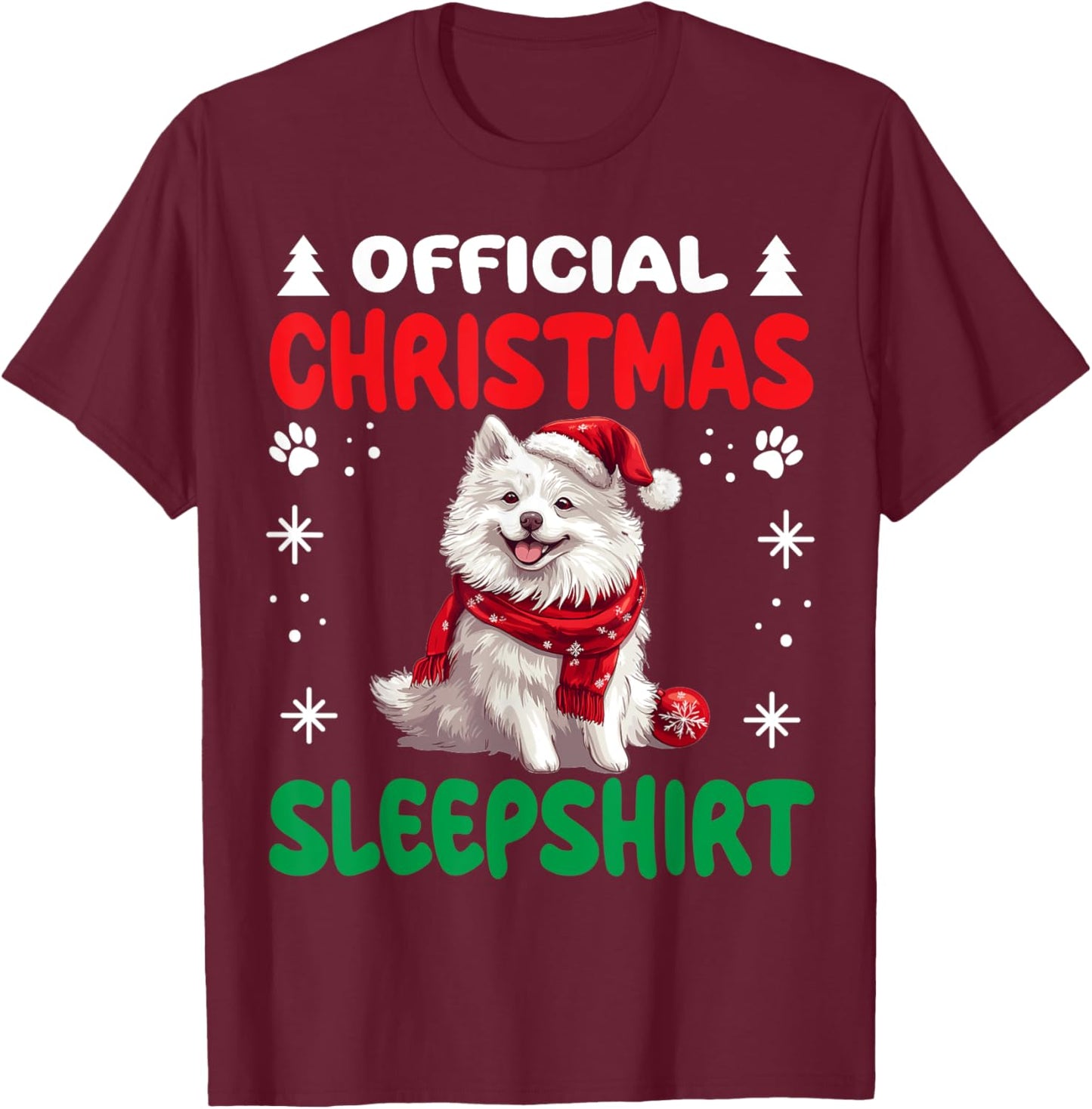 American Eskimo Dog Christmas Pajama Official Christmas T-Shirt - T-Shirt | Maroon