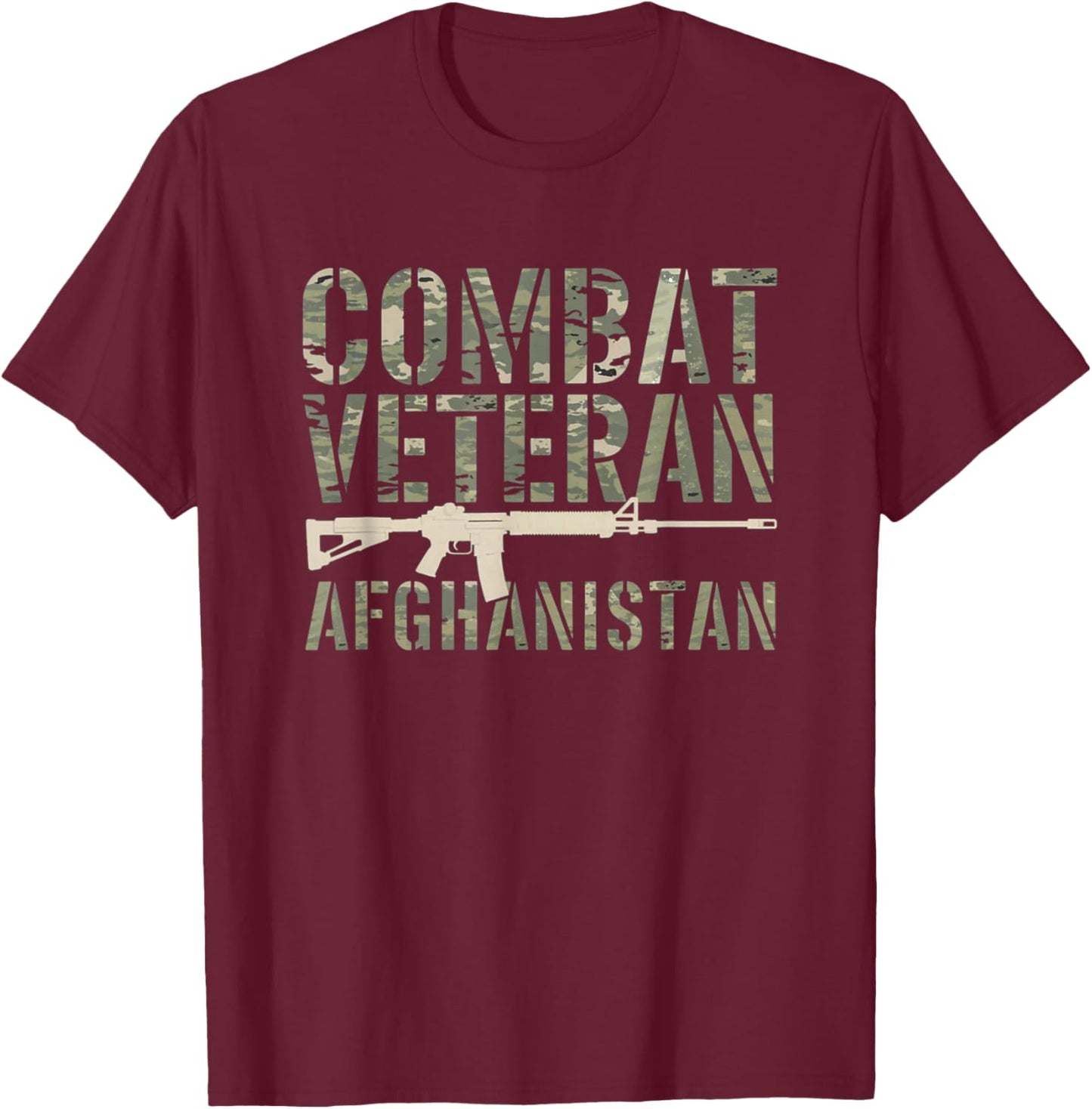 Combat Veteran Afghanistan Gulf War US Military Veteran T-Shirt - T-Shirt | Maroon