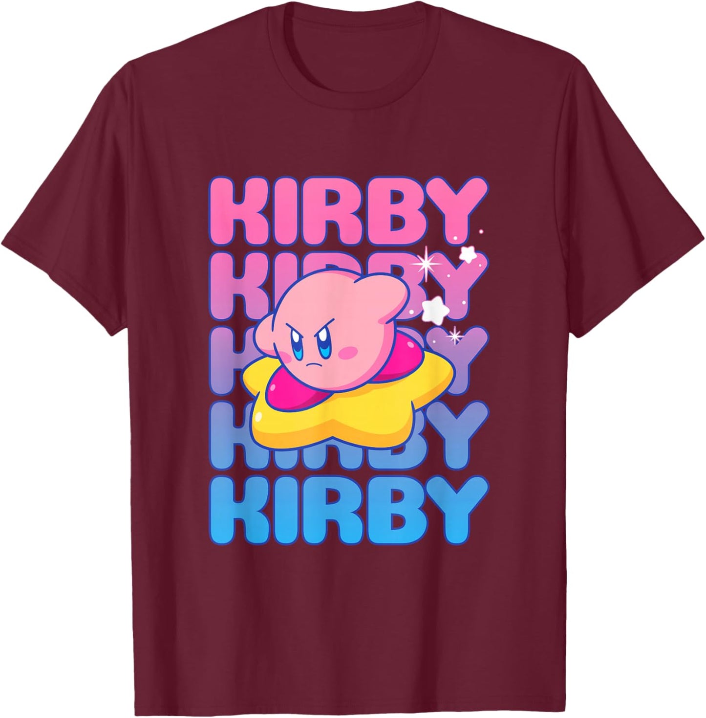 Kirby Nintendo Big Bubble Text Stack T-Shirt - T-Shirt | Maroon