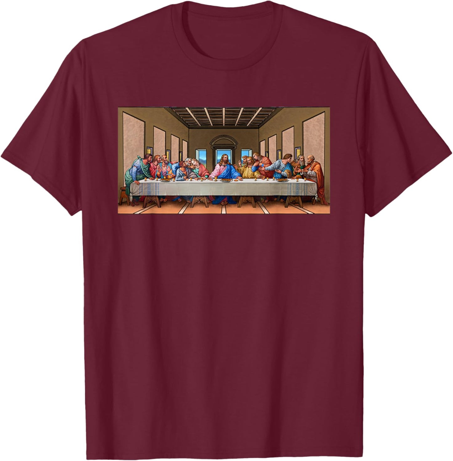 The Last Supper Jesus Christ Leonardo Da Vinci Painting T-Shirt - T-Shirt | Maroon