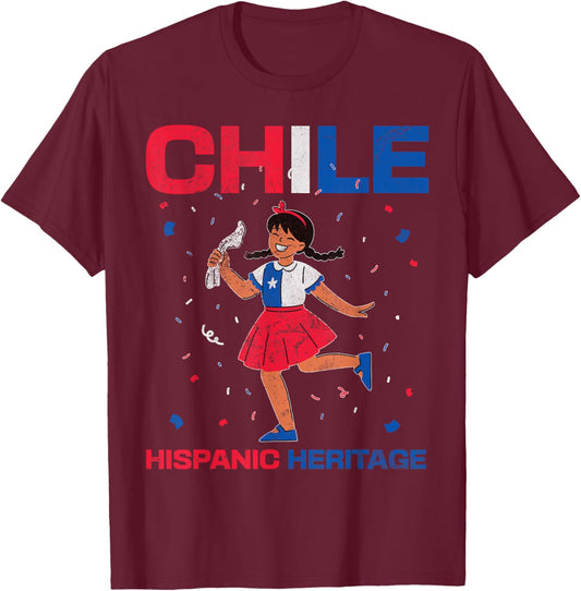Chile Hispanic Heritage Chile Flag Chilean Girls Distressed T-Shirt - T-Shirt | Maroon