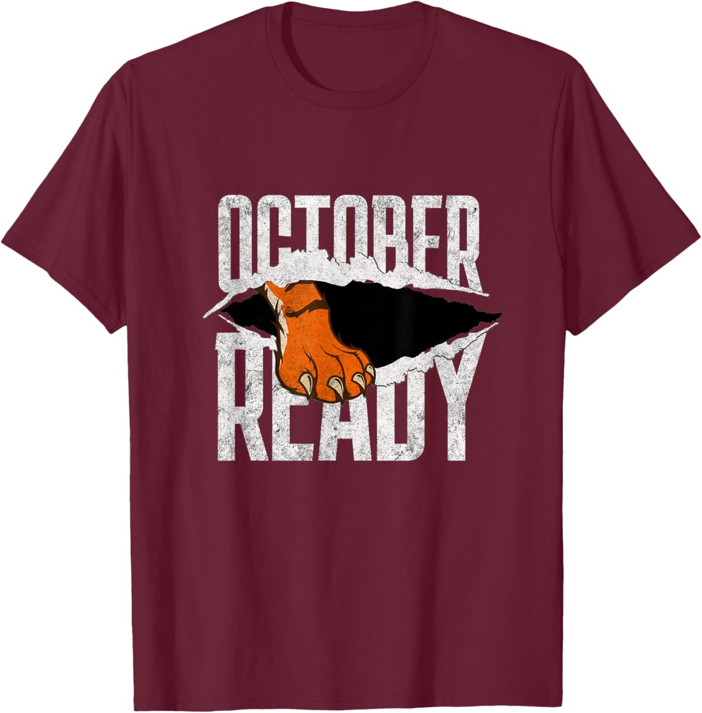Distressed Tiger Foot Vintage October Ready Tigers T-Shirt - T-Shirt | Maroon