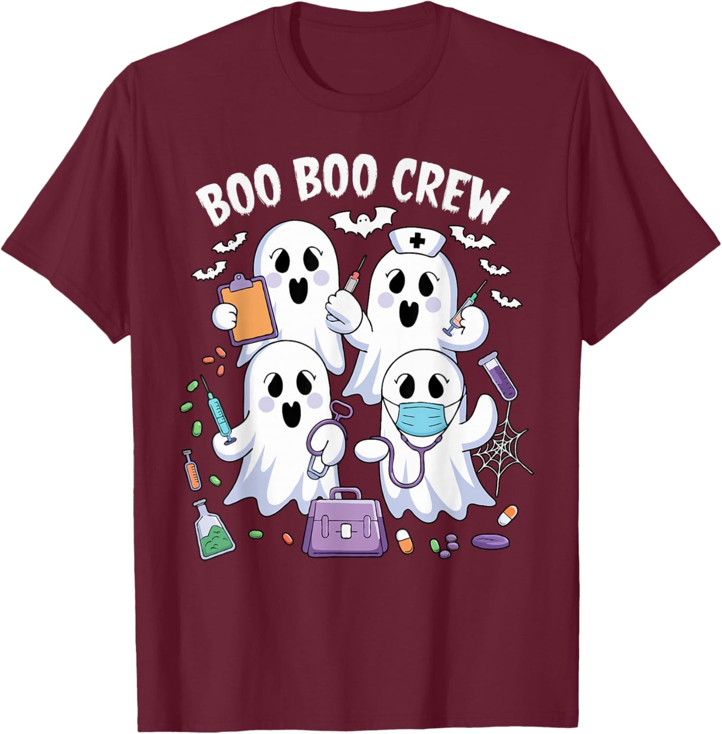 Boo boo Crew Nurse Halloween Funny Ghost Nurse Women T-Shirt - T-Shirt | Maroon