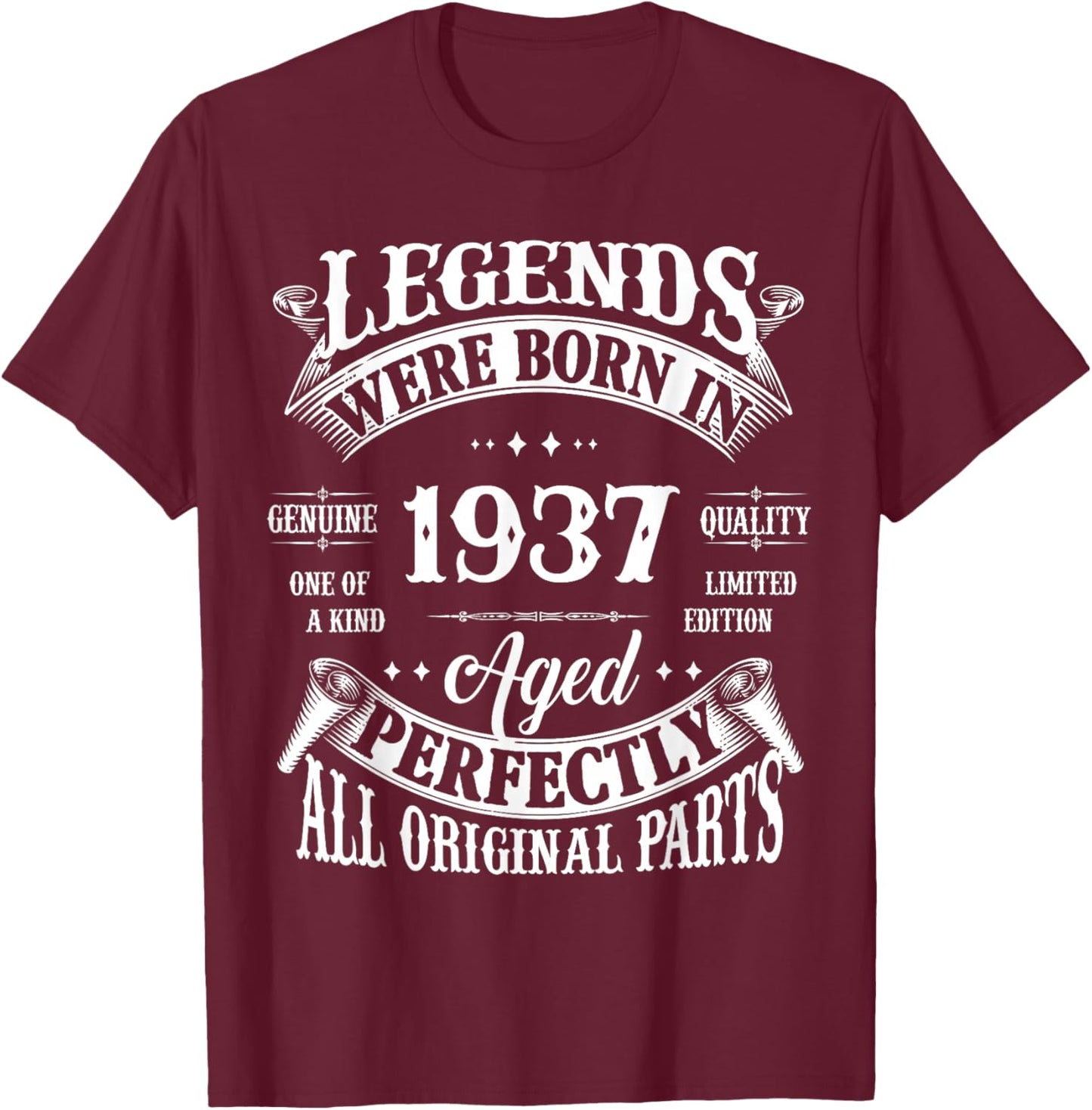 Vintage Legend Born In 1937 88th Birthday 88 Years Old T-Shirt - T-Shirt | Maroon