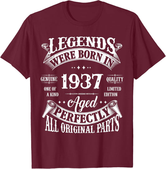 Vintage Legend Born In 1937 88th Birthday 88 Years Old T-Shirt - T-Shirt | Maroon