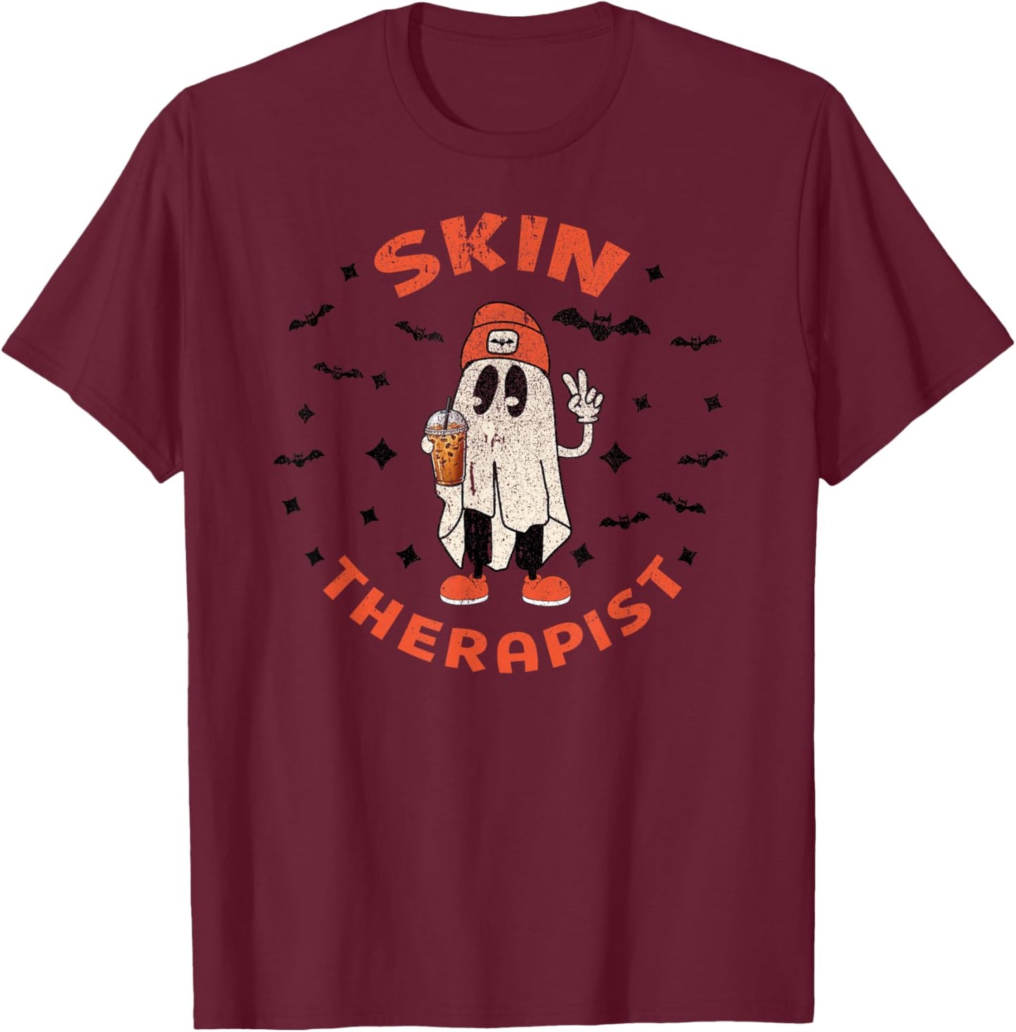 Halloween Esthetician Cosmetology Dermatology Ghost Fall T-Shirt - T-Shirt | Maroon