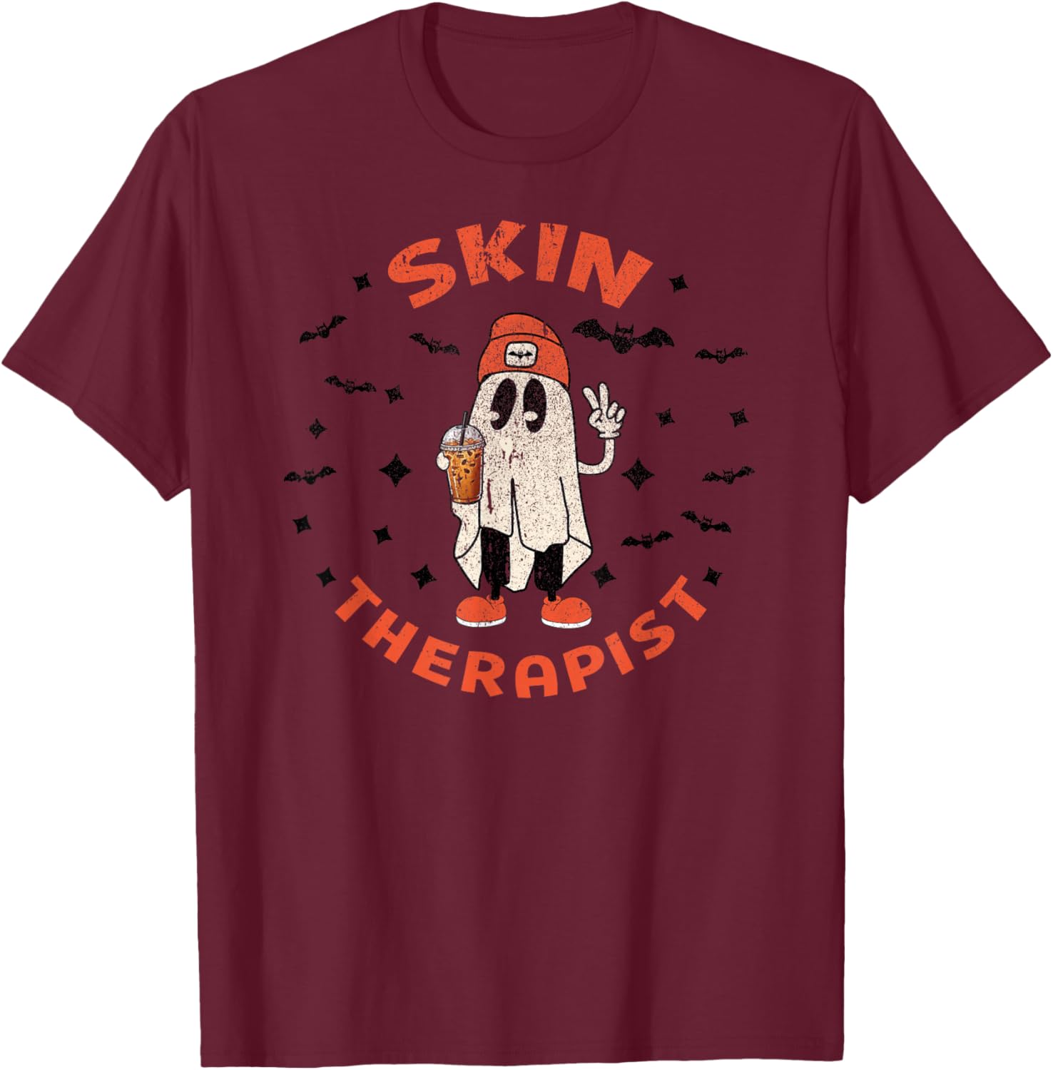 Halloween Esthetician Cosmetology Dermatology Ghost Fall T-Shirt - T-Shirt | Maroon