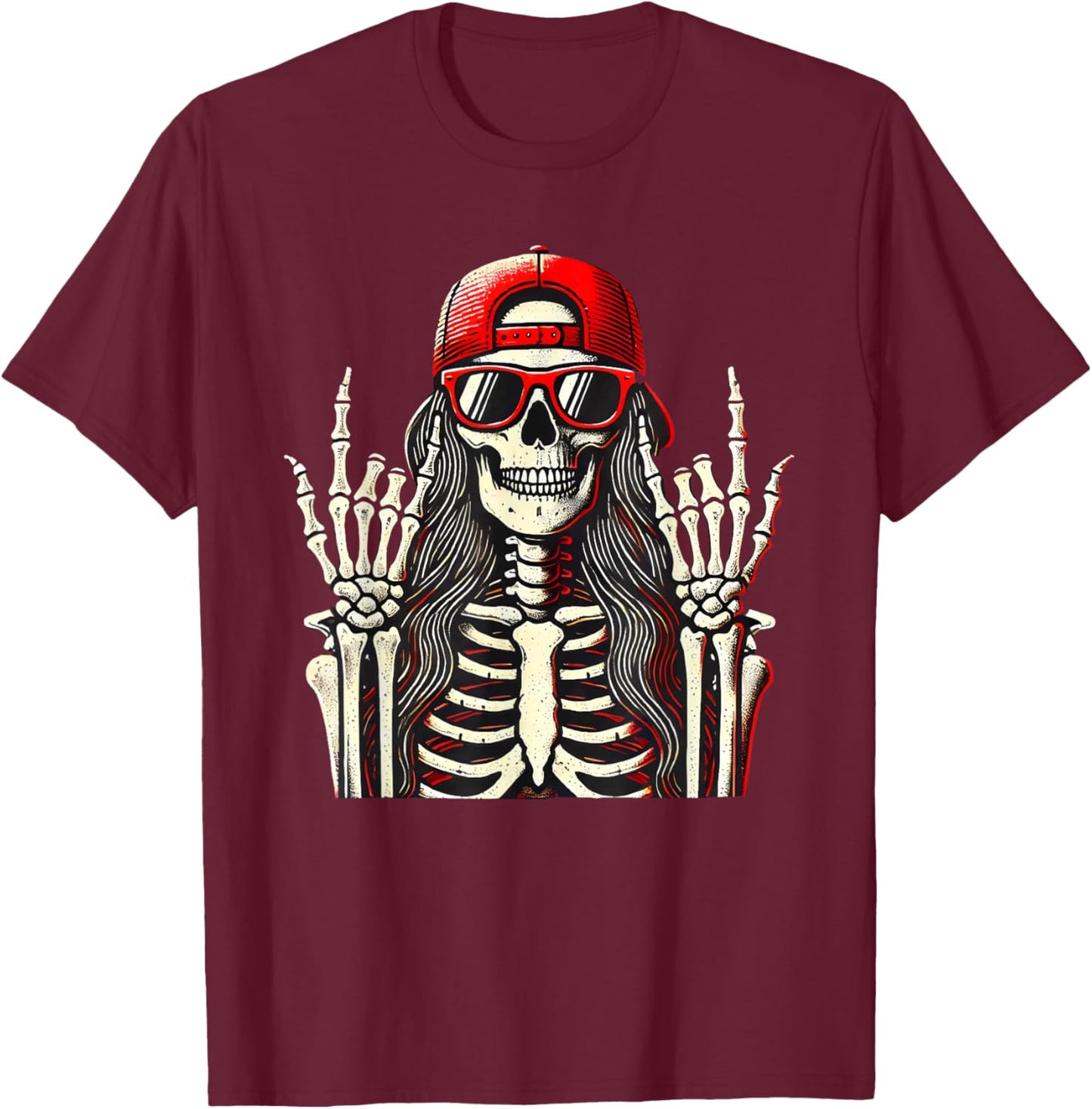 Rock'n Roll Girl, Skeleton Rocker Cool Punk Rock, Rock Music T-Shirt - T-Shirt | Maroon