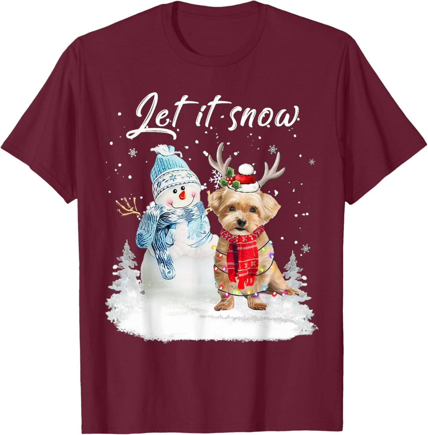 Shorkie Santa Dog Christmas Snowman Xmas Pajama T-Shirt - T-Shirt | Maroon
