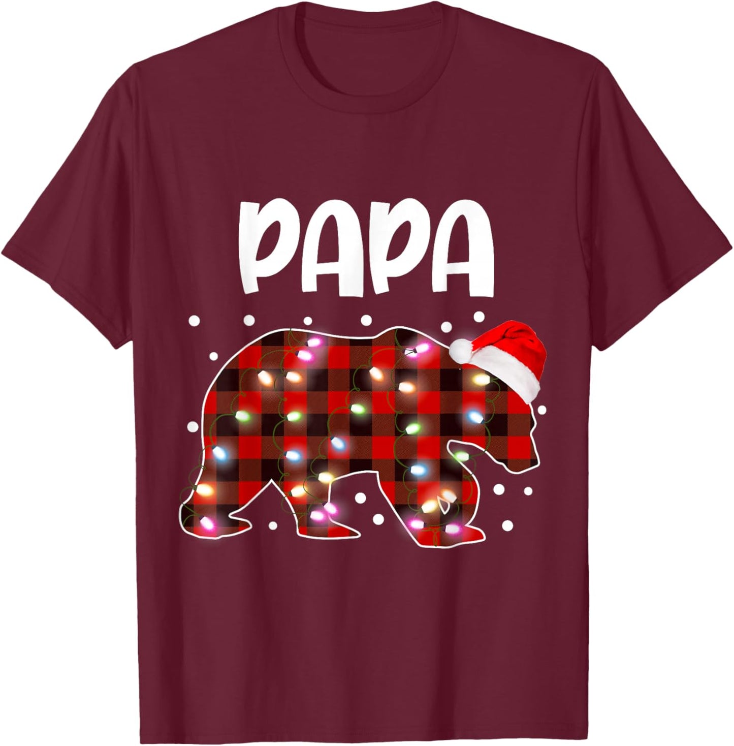 Papa Bear Red& Black Plaid Flannel Christmas Family Pajamas T-Shirt - T-Shirt | Maroon