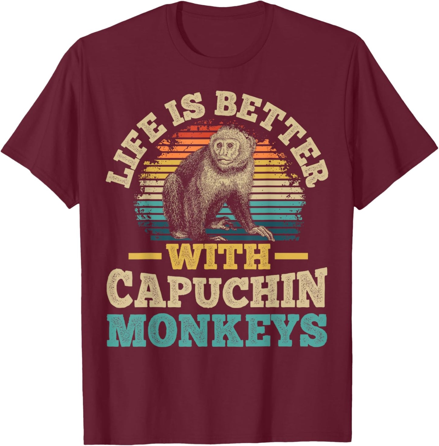 Monkey and Capuchin Monkey Design for a Capuchin Monkey fan T-Shirt - T-Shirt | Maroon