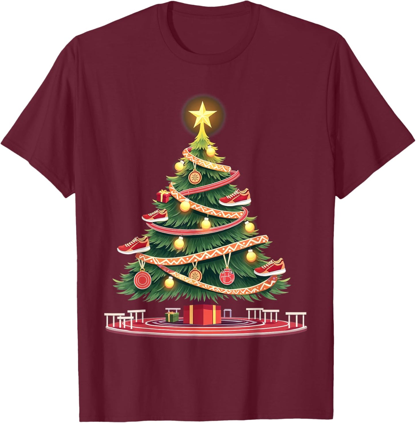 Track and Field Christmas Tree Funny Sports Lover for Runner T-Shirt - T-Shirt | Maroon