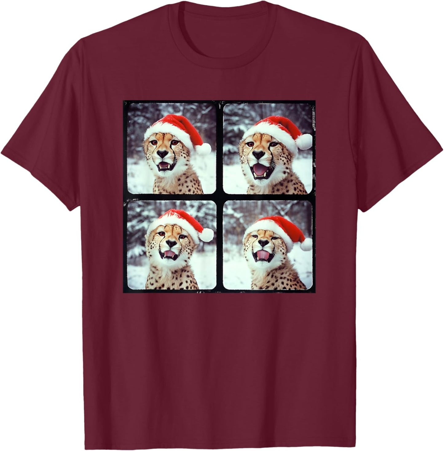 Cheetah With Santa Hat Zoo Animal Safari Cheetah Christmas T-Shirt - T-Shirt | Maroon