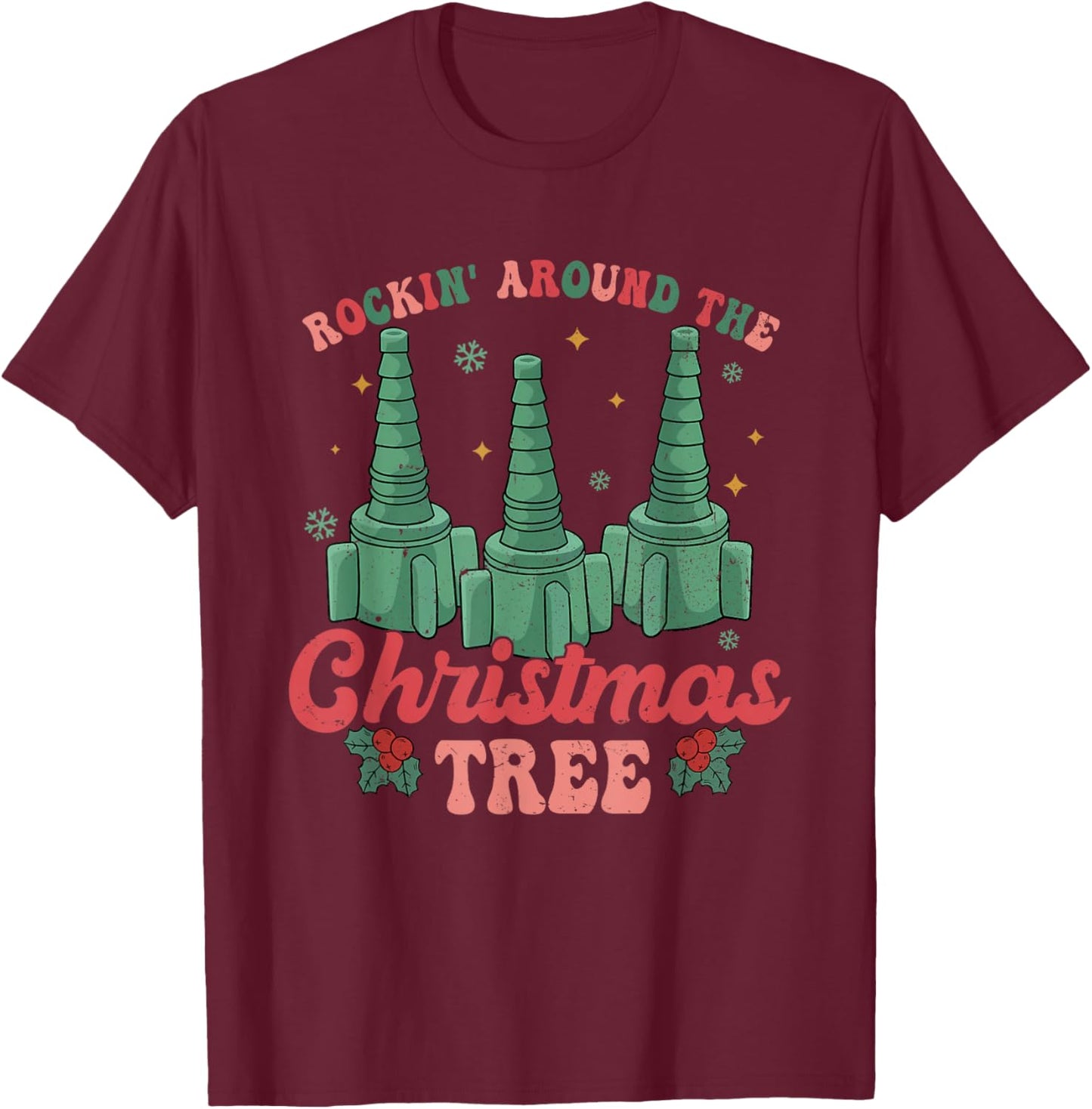 Rocking Around The Christmas Tree Respiratory Therapist Xmas T-Shirt - T-Shirt | Maroon