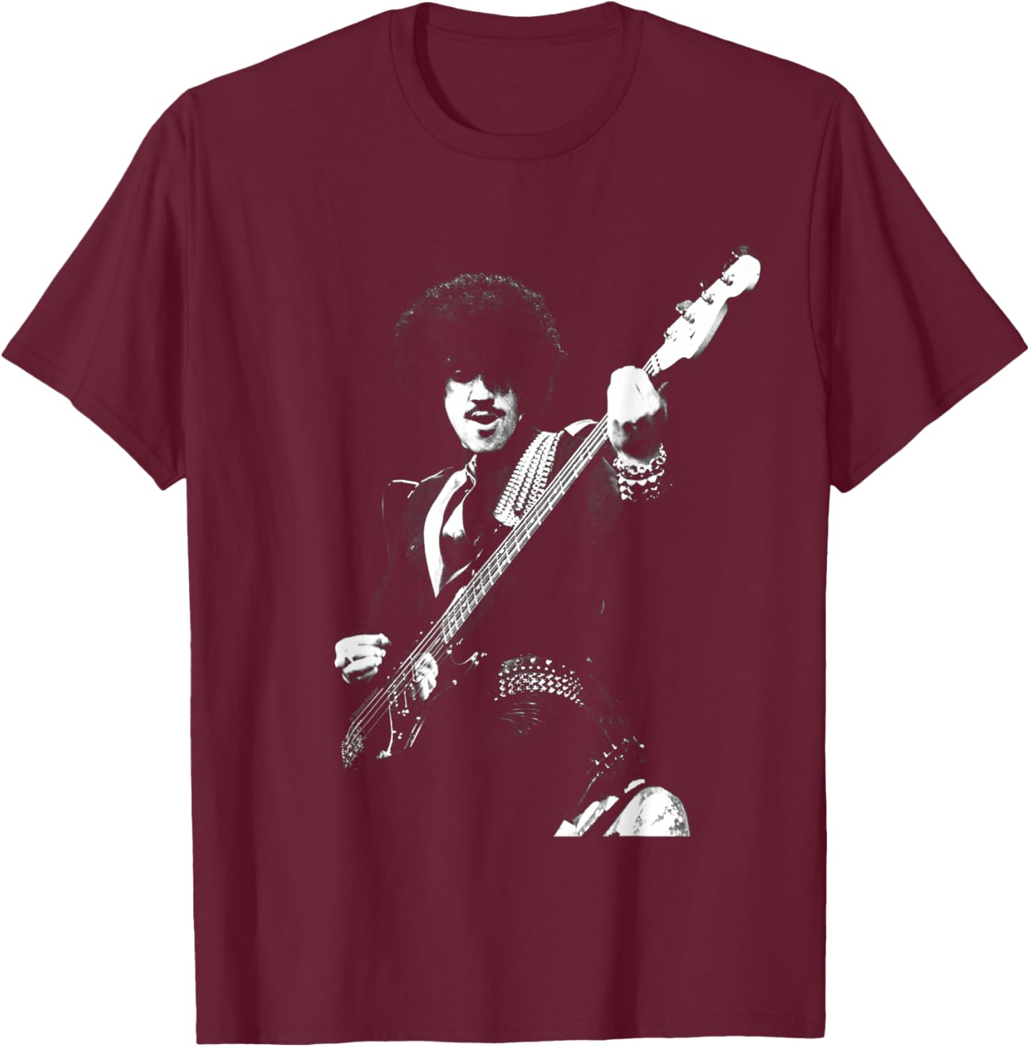 Thin Lizzy Bassist Phil Linot Live by Simon Fowler T-Shirt - T-Shirt | Maroon