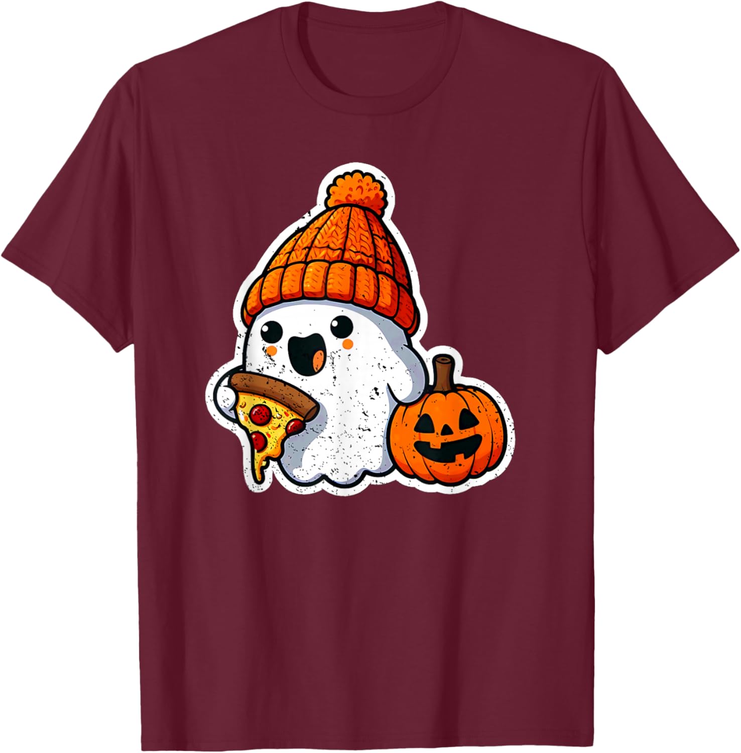 Halloween Ghost Pizza Foodie Cute Costume Girl Kids Women T-Shirt - T-Shirt | Maroon