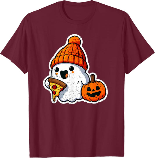 Halloween Ghost Pizza Foodie Cute Costume Girl Kids Women T-Shirt - T-Shirt | Maroon