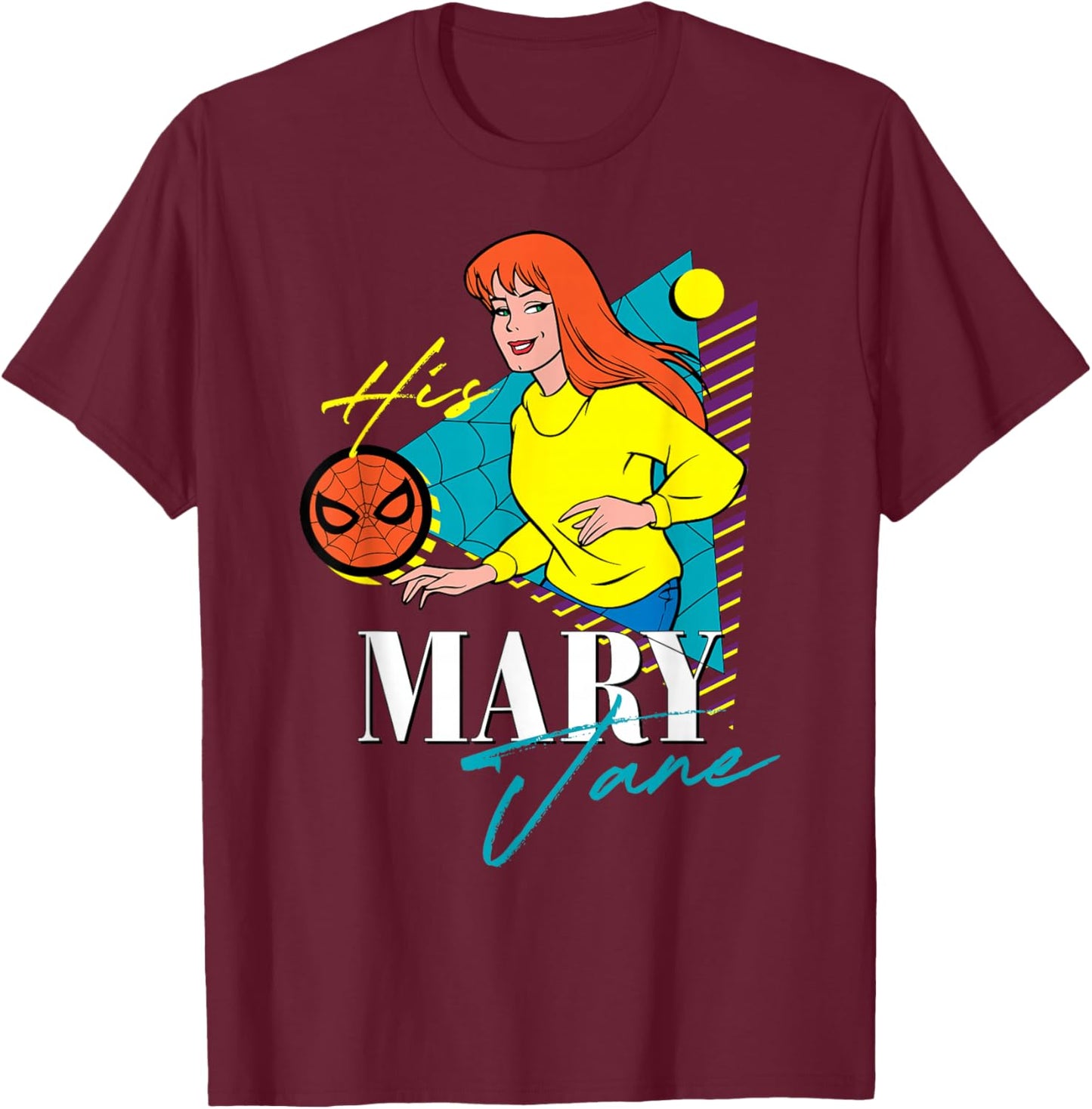 Marvel Spider-Man Retro Couples Matching His Mary Jane T-Shirt - T-Shirt | Maroon