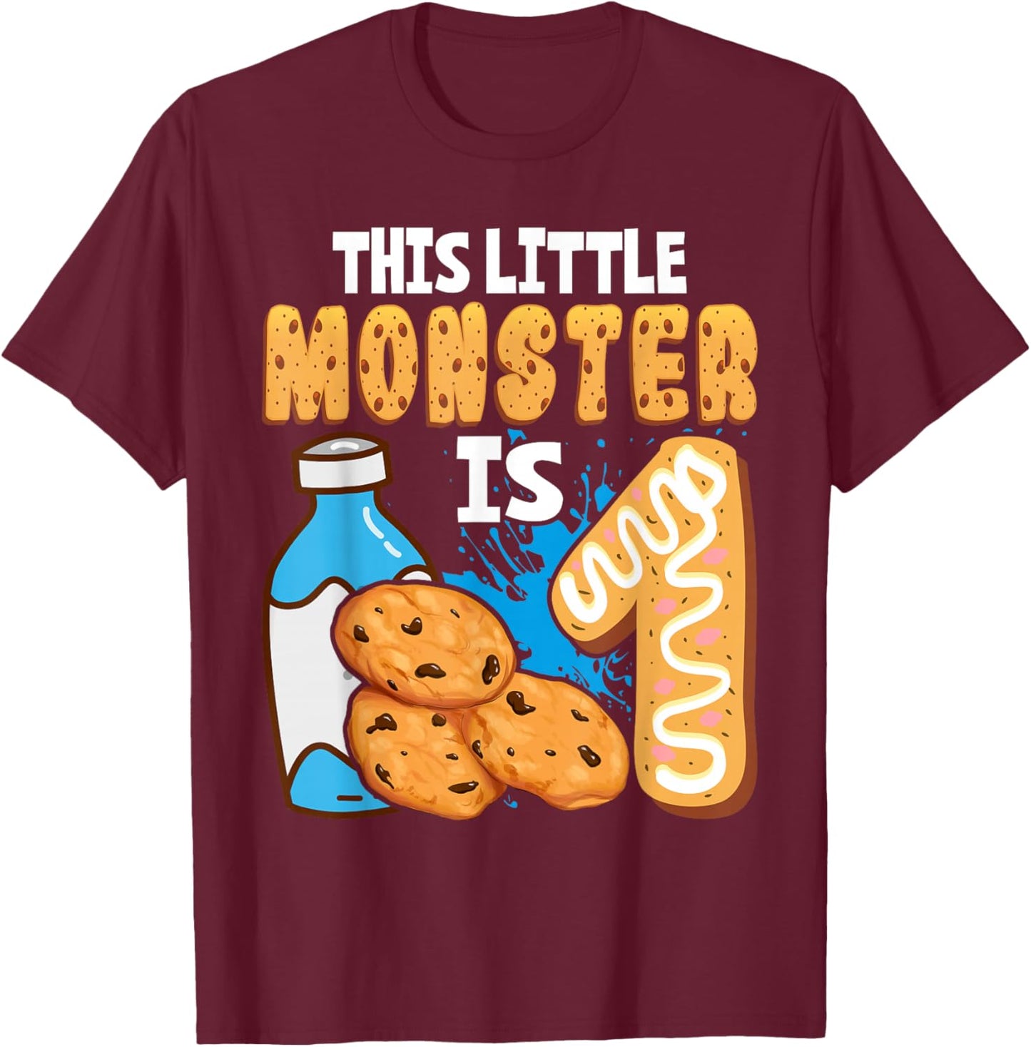 Milk and Cookies 1st Birthday Boy Girl First Birthday Family T-Shirt - T-Shirt | Maroon