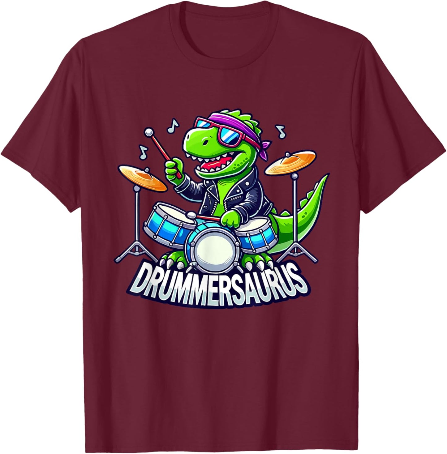 Drummer Drums | Drummersaurus, Funny Dinosaur, Boy, Musician T-Shirt - T-Shirt | Maroon