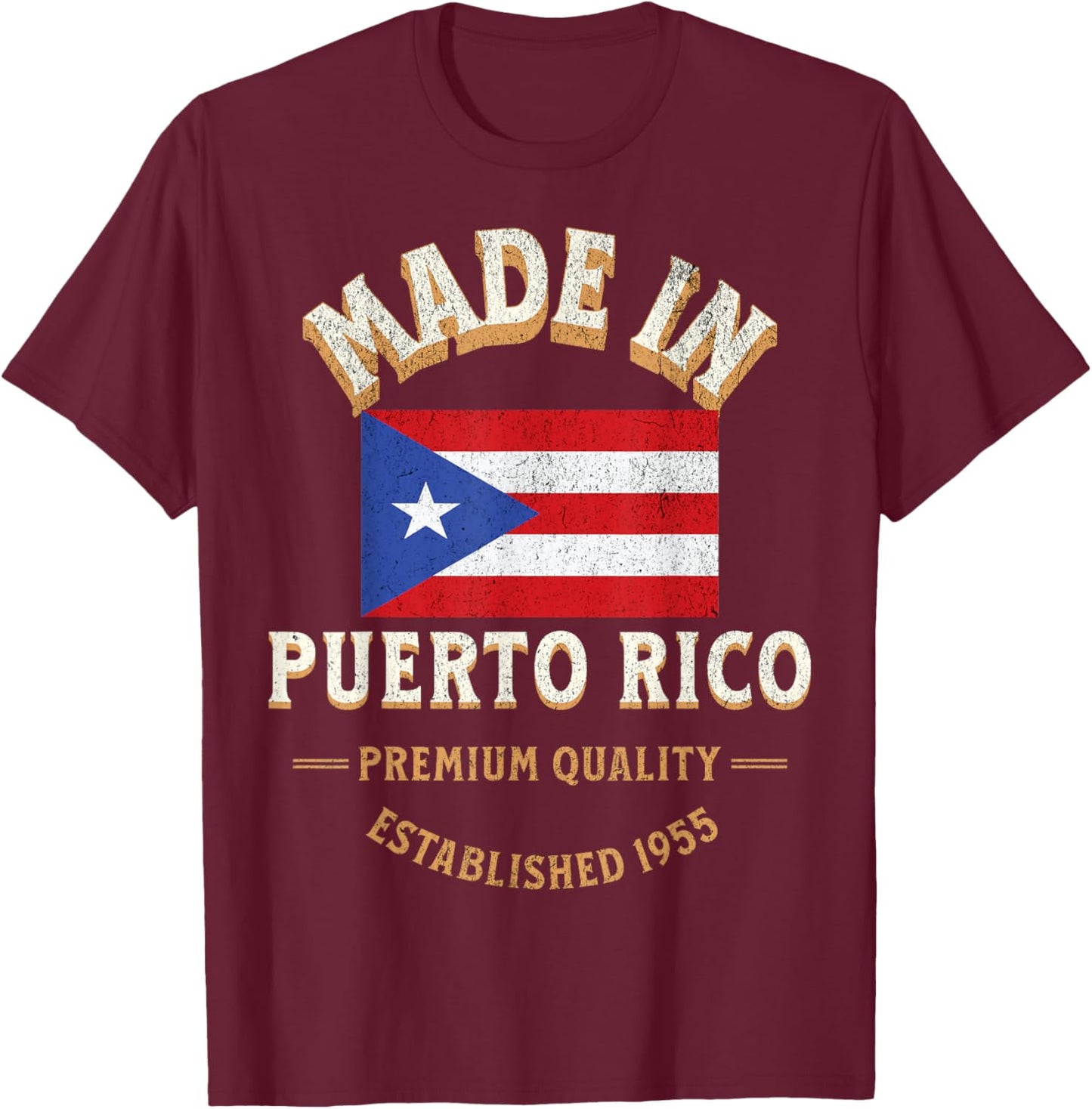 Made In Puerto Rico 1955 Premium Quality Puerto Rican Flag T-Shirt - T-Shirt | Maroon