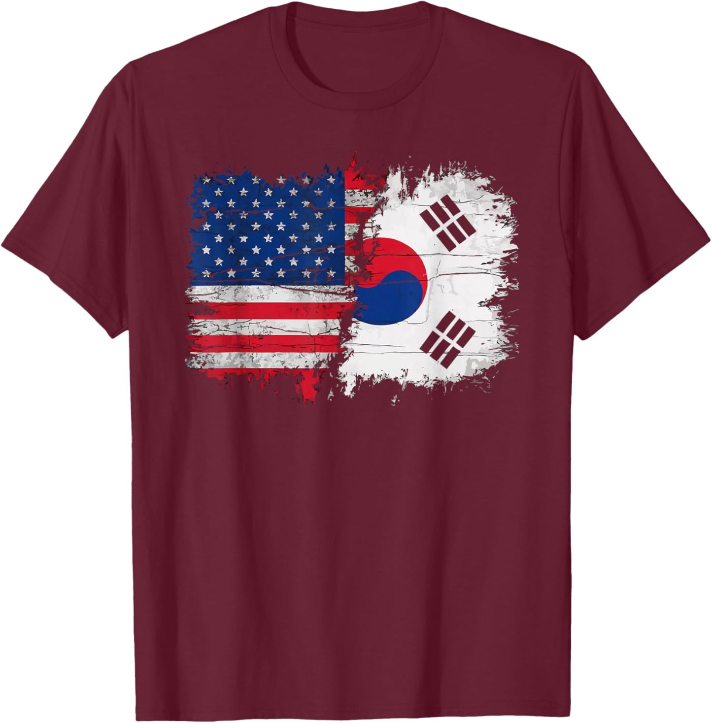Half American Half Korean USA Flag South Korea America T-Shirt - T-Shirt | Maroon